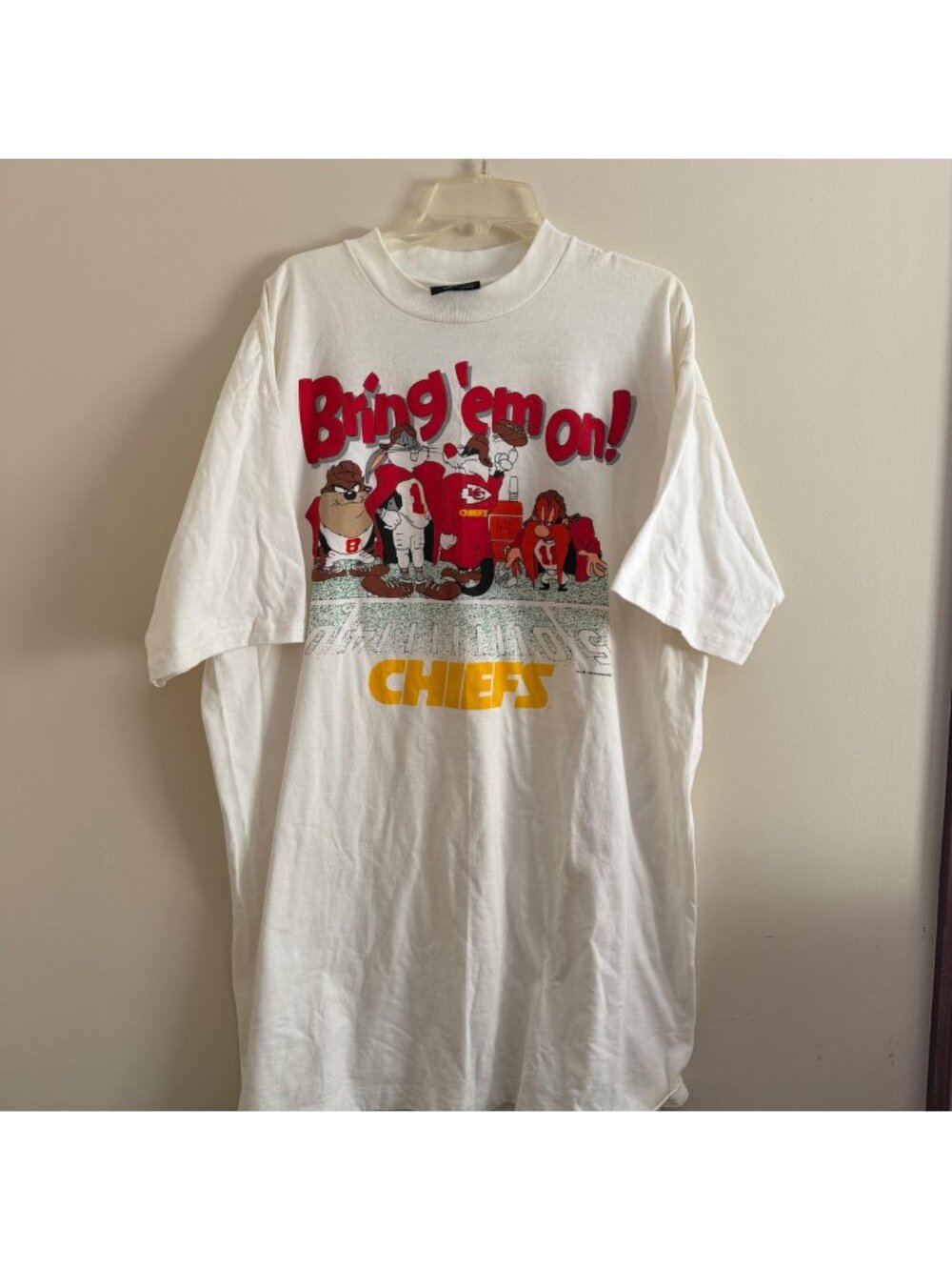 Vintage 90s 1993 Kansas City Chiefs Looney Tunes One Size Tshirt Oversized New